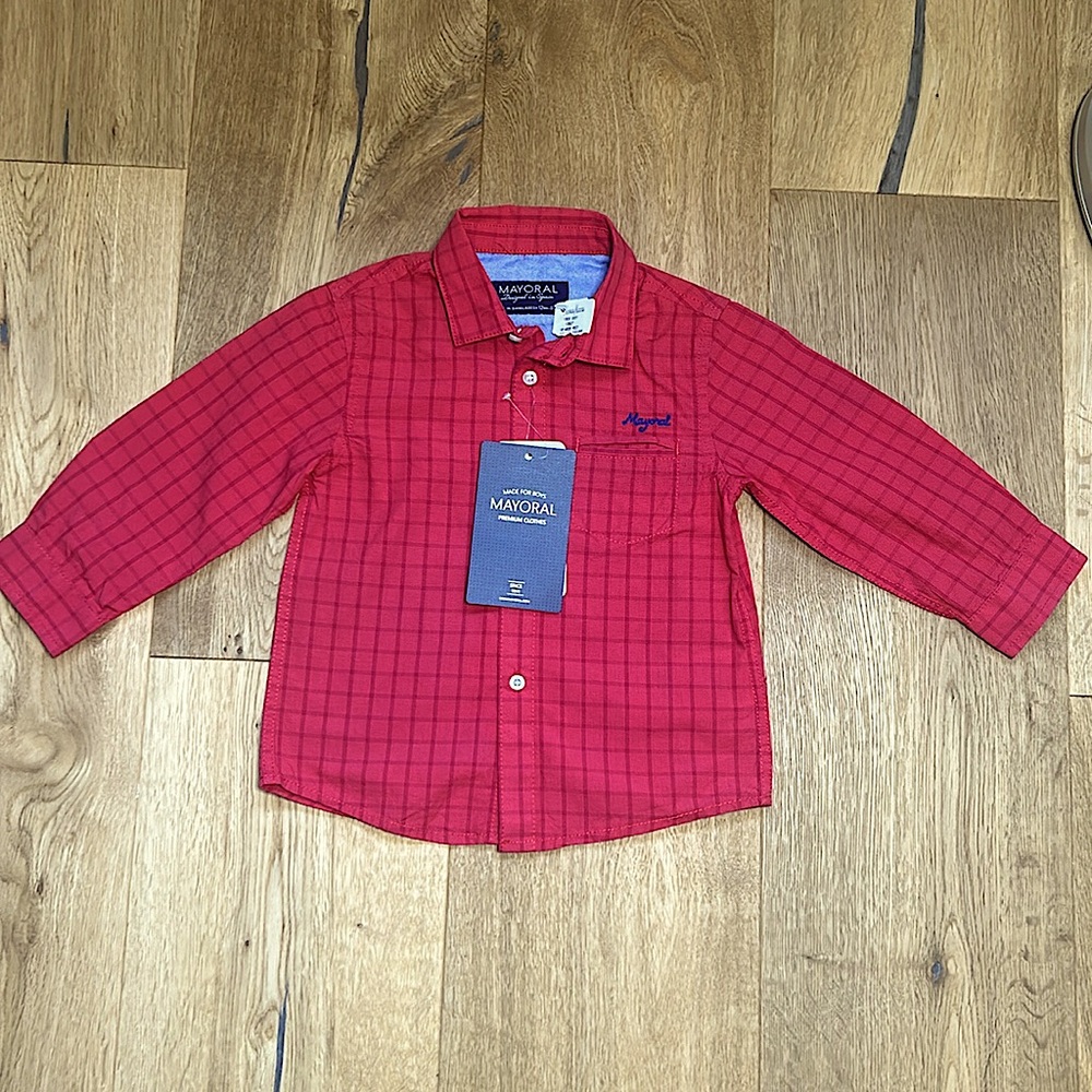 Mayoral red/blue button down shirt size 12 months